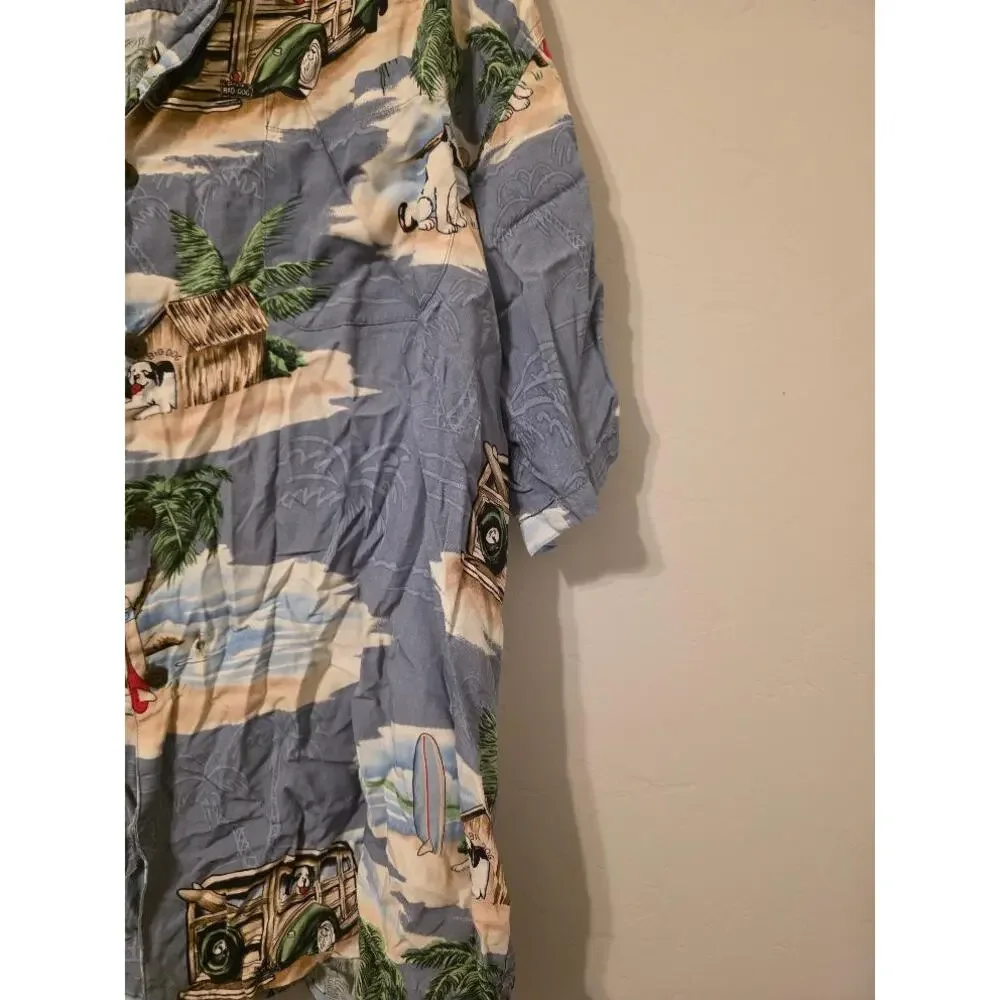 Big Dogs Men’s Large Rayon Hawaiian Shirt Woodie Wagon Dog Tropical Button Up